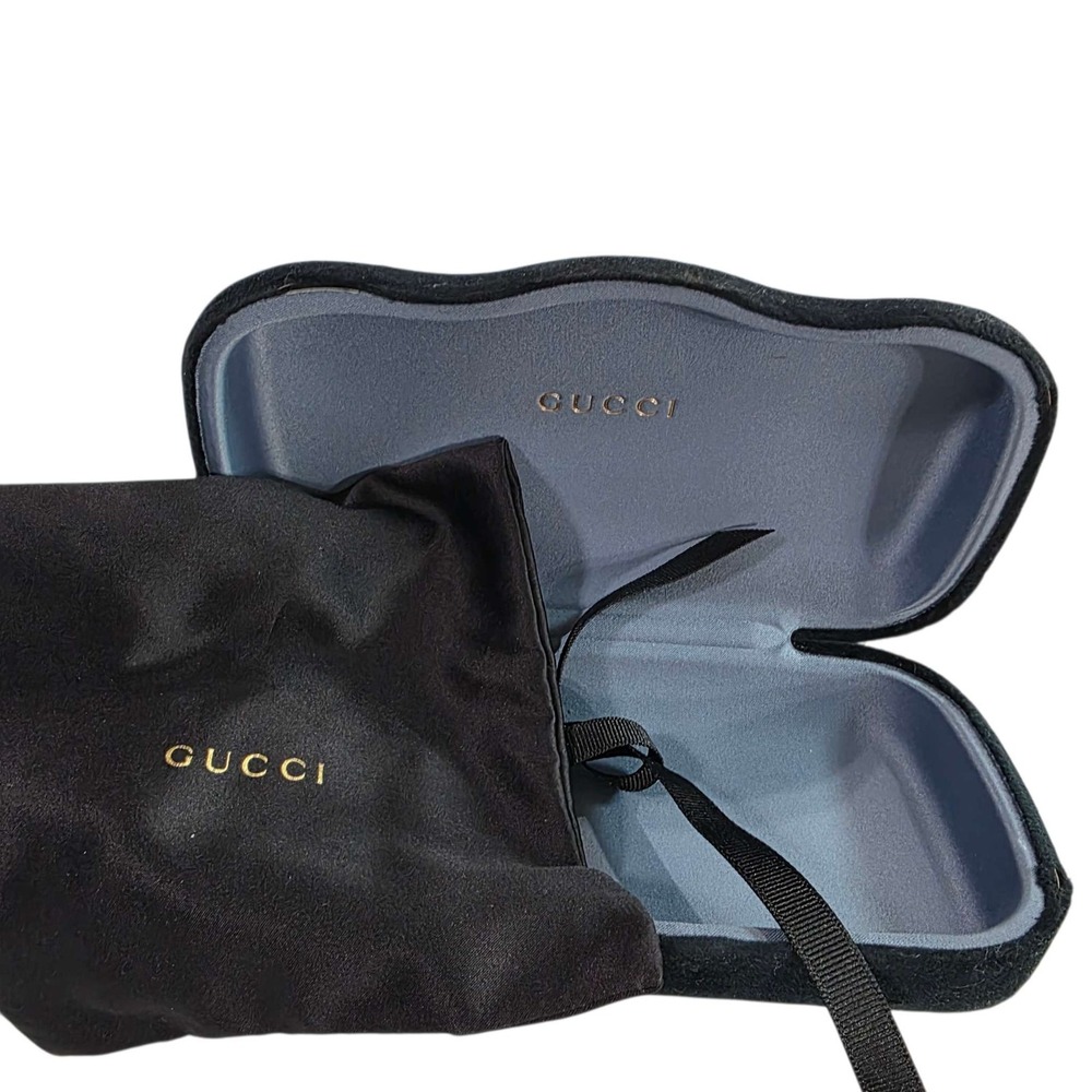 GUCCI Hard Shell Sunglasses Eyeglass Case with Soft Pouch Black Designer Preppy